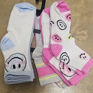 Wonder Nation Smiley Face Socks - Pink, White, Gray